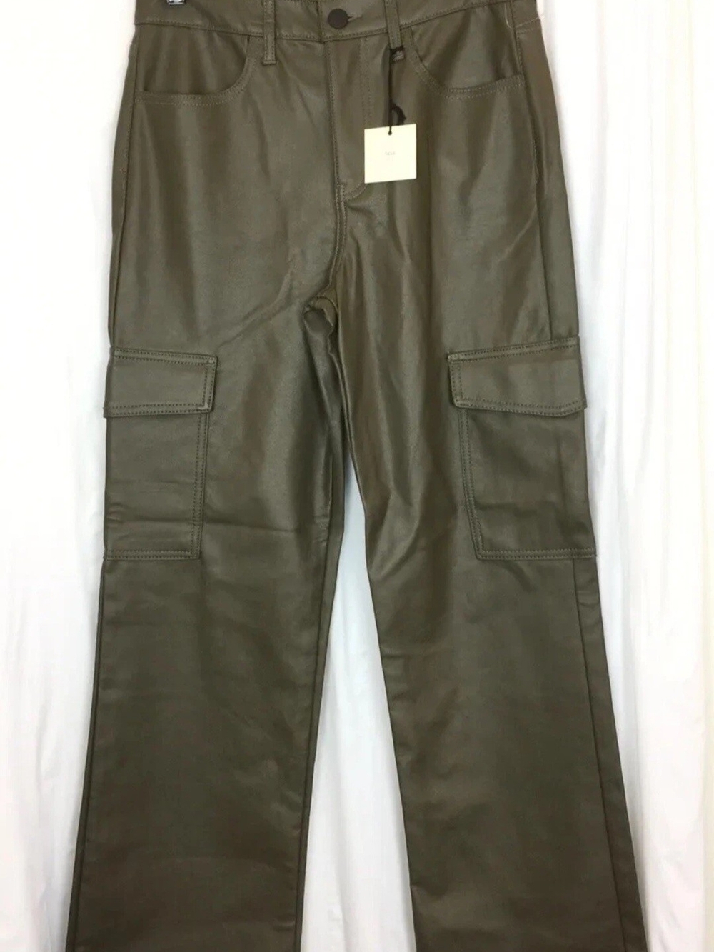 Olive Cargo Faux-Leather Pants Size 9/29